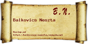 Balkovics Neszta névjegykártya